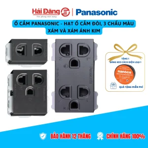 Ổ cắm Panasonic - Hạt ổ cắm đôi, 3 chấu màu Xám và Xám ánh kim