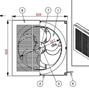 Kích thước quạt hút gắn tường 1 chiều có màn che Panasonic FV-30AL1